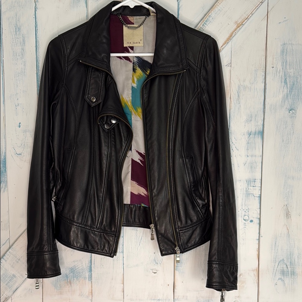 Ted Baker: Black Leather Motorcycle Jacket